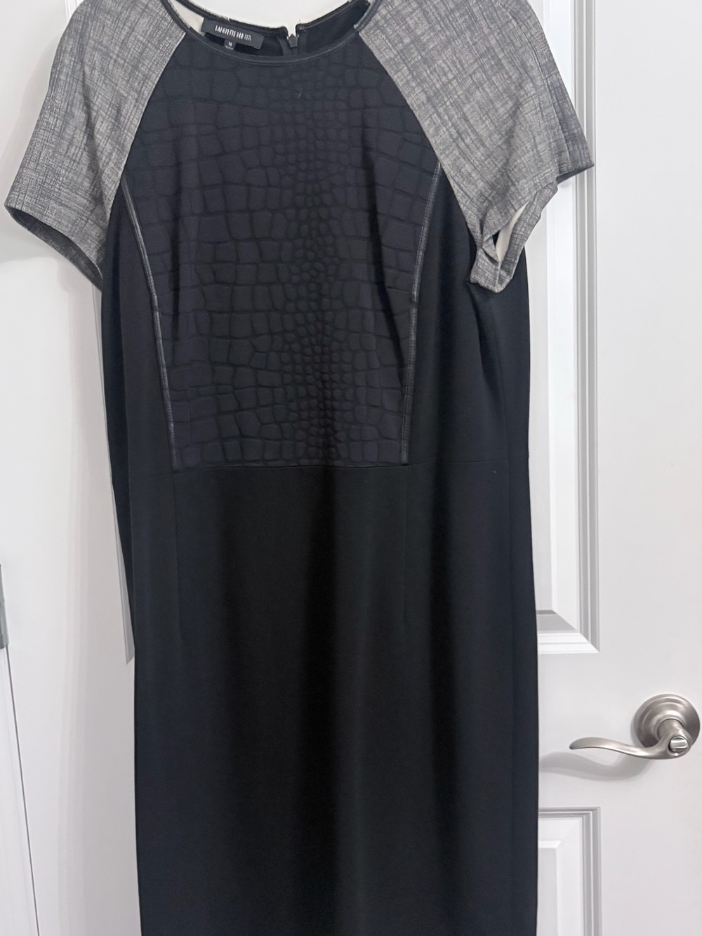 Lafayette 148 New York Black Dress with Gray Croc-Textured Front